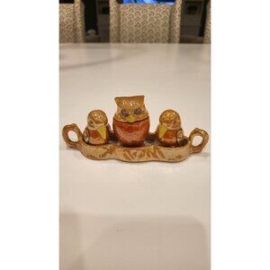 Lusterwear SALT,PEPPER,SUGAR W/SPOON &TRAY OWL SET VINTAGE JAPANESE TEA COFFEE